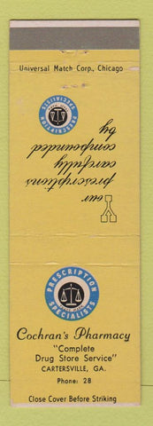 Matchbook Cover - Cochran's Drugs Cartersville GA low phone #