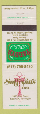 Matchbook Cover - Sullivan's North Paddys Pub Saginaw MI