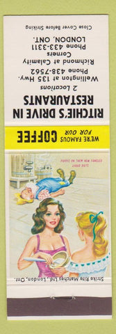 Matchbook Cover - Ritchie's Drive In Restaurants London ON hillbilly