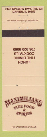 Matchbook Cover - Maximilians Restaurant Darien IL