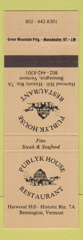 Matchbook Cover - Publyk House Restaurant Bennington VT