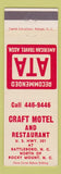 Matchbook Cover - Craft Motel Restaurant Battleboro NC