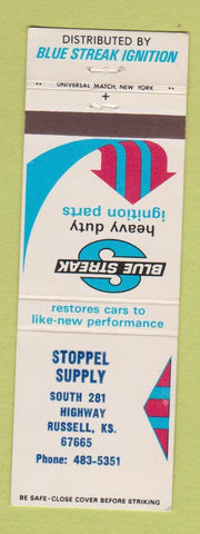 Matchbook Cover - Blue Streak Ignition Parts Stoppel Supply Russell KS