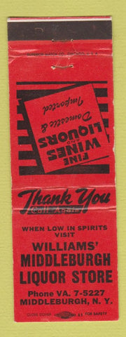 Matchbook Cover - Williams' Middleburgh Liquor Store NY