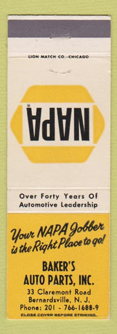 Matchbook Cover - NAPA Auto Parts Bernardsville NJ