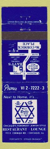 Matchbook Cover - Mama Batt's Restaurant Kosher Jewish Chicago IL