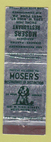 Matchbook Cover - Mosers Restaurant West York PA