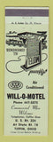 Matchbook Cover - Will O Motel Tiffin OH