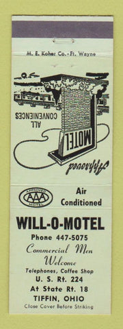 Matchbook Cover - Will O Motel Tiffin OH