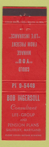 Matchbook Cover - Bob Ingersoll Life Insurance Salisbury MD