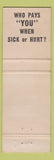 Matchbook Cover - Bob Ingersoll Life Insurance Salisbury MD