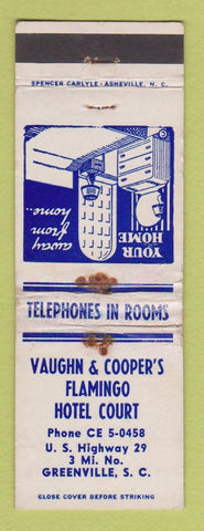 Matchbook Cover - Vaughn Cooper's Flamingo Hotel Greenville SC WORN