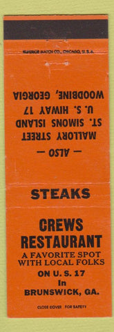 Matchbook Cover - Crews Restaurant Brunswick GA Woodbine
