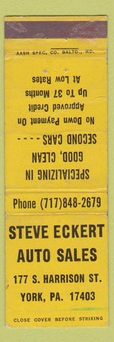 Matchbook Cover - Steve Eckert Auto Sales York PA WORN