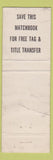 Matchbook Cover - Steve Eckert Auto Sales York PA WORN