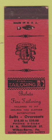 Matchbook Cover - Baluta Fine Tailoring Wilkes Barre PA