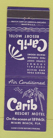 Matchbook Cover - Carib Resort Motel Miami Beach FL