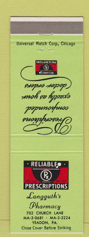 Matchbook Cover - Langguth's Drugs Yeadon PA