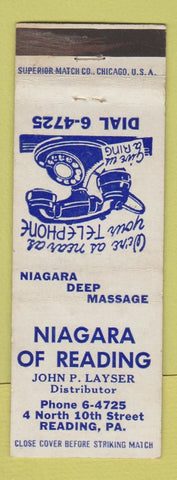Matchbook Cover - Niagara of Reading PA Massage