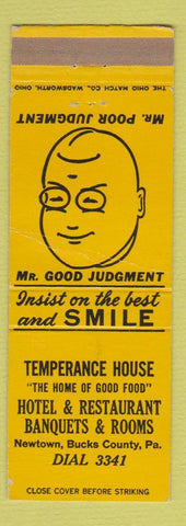 Matchbook Cover - Temperance House Newtown PA