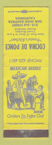 Matchbook Cover - Cocina De Ponce San Juan Bautista CA Mexican food WEAR