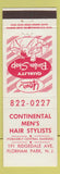 Matchbook Cover - Continental Men's Barber Salon Florham Park NJ