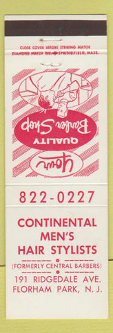 Matchbook Cover - Continental Men's Barber Salon Florham Park NJ