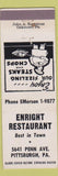 Matchbook Cover - Enright Restaurant Pittsburgh PA