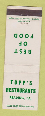 Matchbook Cover - Topp's Restaurants Reading PA