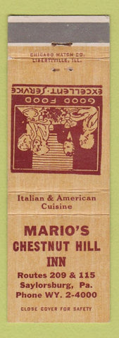 Matchbook Cover - Mario's Chestnut Hill Inn Saylorsburg PA