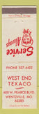 Matchbook Cover - West End Texaco Wentzville MO WORN oil gas
