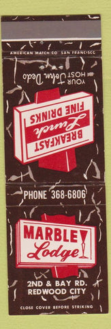 Matchbook Cover - Marble Lodge Redwood City CA