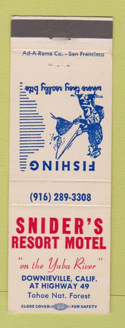 Matchbook Cover - Snider's Resort Motel Downieville CA
