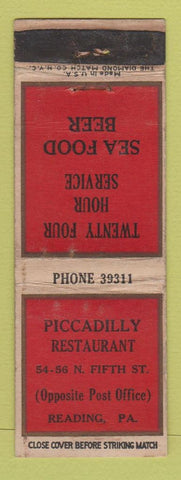 Matchbook Cover - Piccadilly Restaurant Reading PA WEAR