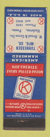 Matchbook Cover - Koetherized Pistons Hazleton PA Tunnssen