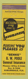 Matchbook Cover - Bennie BW Poole Insurance Auburndale FL WEAR