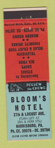 Matchbook Cover - Bloom's Hotel Harrisburg PA