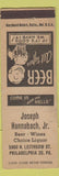 Matchbook Cover - Joseph Hannabach Liquor Philadelphia PA WEAR