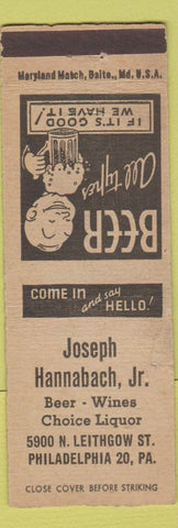 Matchbook Cover - Joseph Hannabach Liquor Philadelphia PA WEAR