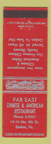 Matchbook Cover - Far East Chinese American Restaurant Easton PA