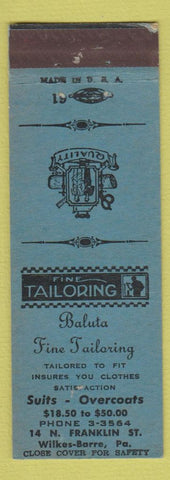 Matchbook Cover - Baluta Tailoring Wilkes Barre PA