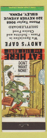 Matchbook Cover - Andy's Cafe Shuffleboard Sibley PA hillbilly