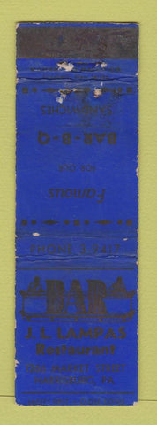Matchbook Cover - JL Lampas Restaurant Harrisburg PA POOR