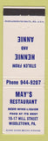 Matchbook Cover - May's Restaurant Middletown PA