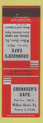 Matchbook Cover - Cronauer's Cafe Wilkes Barre PA