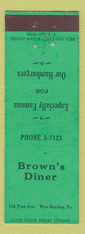 Matchbook Cover - Brown's Diner West Reading PA Federal hamburgers