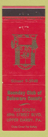 Matchbook Cover - Noonday Club Delaware County Upper Darby PA