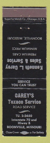 Matchbook Cover - Carey's Texaco oil gas Boonville MO