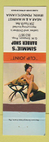 Matchbook Cover - Simmie's Barber Shop Irwin PA pinup