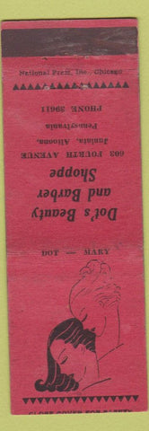 Matchbook Cover - Dot's Beauty Salon Barber Shoppe Juniata Altoona PA girlie